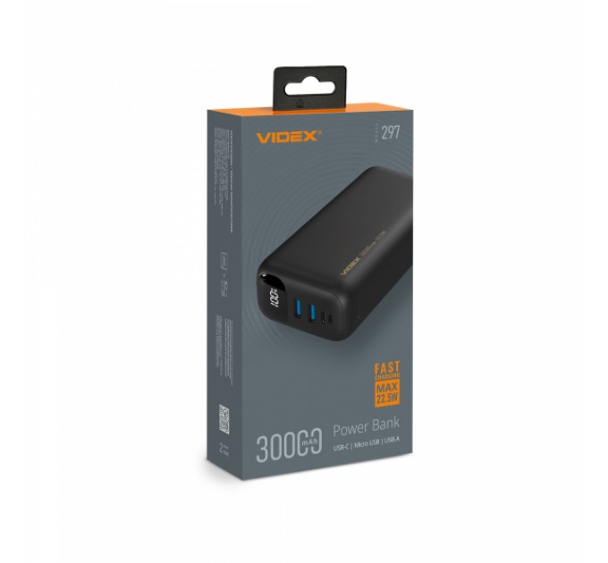 Павербанк 30000mAh VIDEX VPB-297 22.5W Black