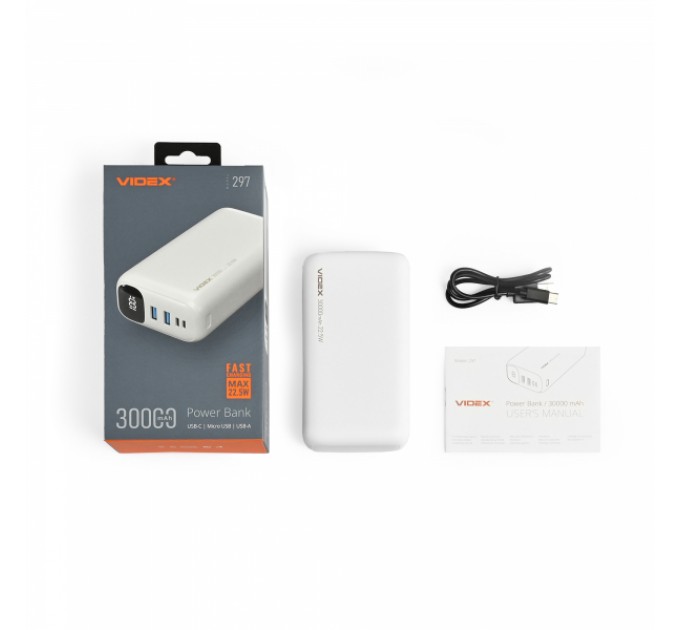 Павербанк 30000mAh VIDEX VPB-297 22.5W White