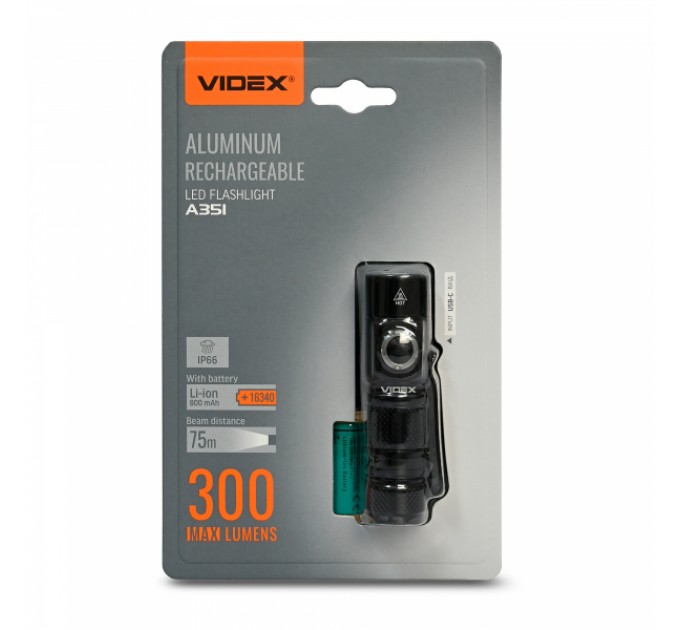 Портативний світлодіодний ліхтарик VIDEX VLF-A351 300Lm 5000K