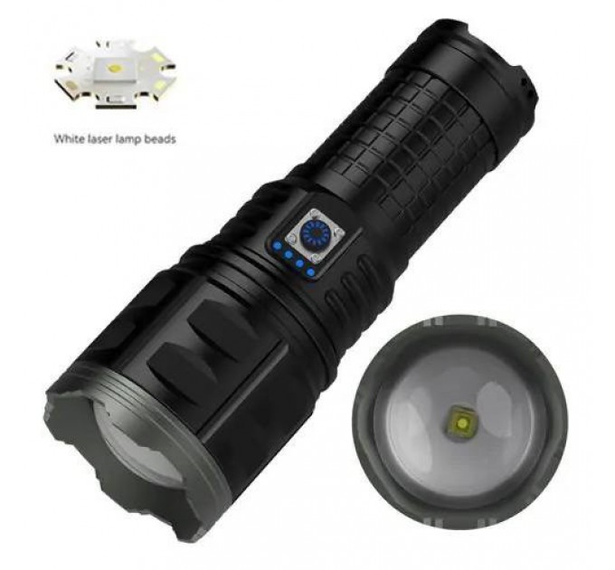 Фонарь AK138 WHITE LASER LED PM60-TG, 4х18650, power bank, индикация заряда, ЗУ Type-C, zoom, Box