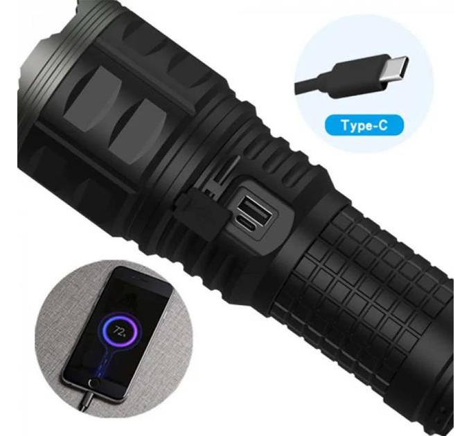 Фонарь AK138 WHITE LASER LED PM60-TG, 4х18650, power bank, индикация заряда, ЗУ Type-C, zoom, Box