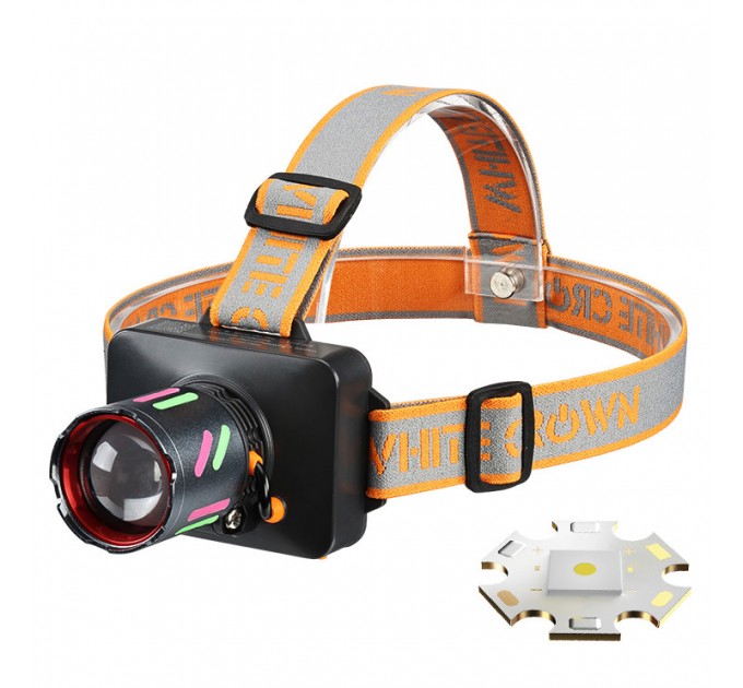 Фонарь налобный NIGHT VISION FLUORESCENCE WH-2111-TG, IPX44, Li-Ion аккум., ЗУ Type-C, zoom, Box