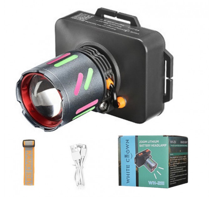 Фонарь налобный NIGHT VISION FLUORESCENCE WH-2111-TG, IPX44, Li-Ion аккум., ЗУ Type-C, zoom, Box