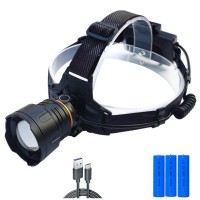 Фонарь налобный 8078-P360, 1 режим, 3x18650, ЗУ Type-C, zoom, Box