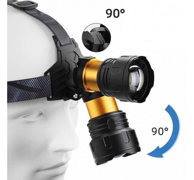 Фонарь налобный 8078-P360, 1 режим, 3x18650, ЗУ Type-C, zoom, Box