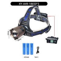 Фонарь налобный A49-TG, Power Bank, 3x18650, ЗУ Type-C, zoom, Box