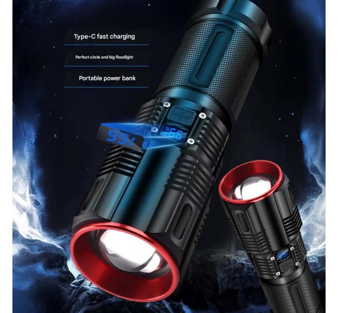Фонарь 2211-TG, 3x18650, Powe Bank, ЗУ Type-C, zoom, Box