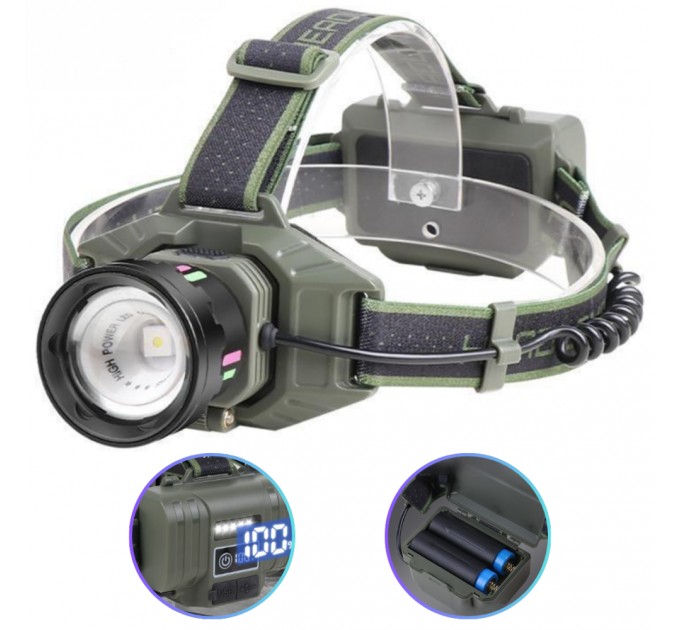 Фонарь налобный NIGHT VISION FLUORESCENCE 8098-TG, IPX4, 2x18650, ЗУ Type-C, zoom, Box