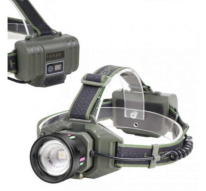 Фонарь налобный NIGHT VISION FLUORESCENCE 8098-TG, IPX4, 2x18650, ЗУ Type-C, zoom, Box