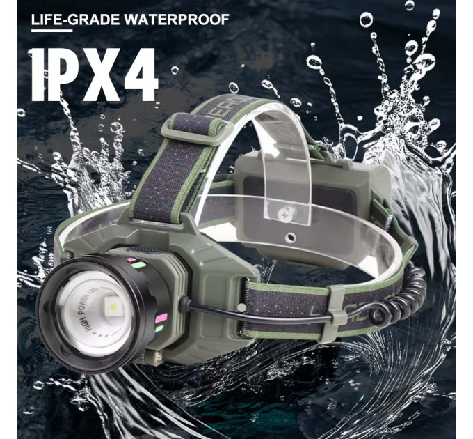 Фонарь налобный NIGHT VISION FLUORESCENCE 8098-TG, IPX4, 2x18650, ЗУ Type-C, zoom, Box