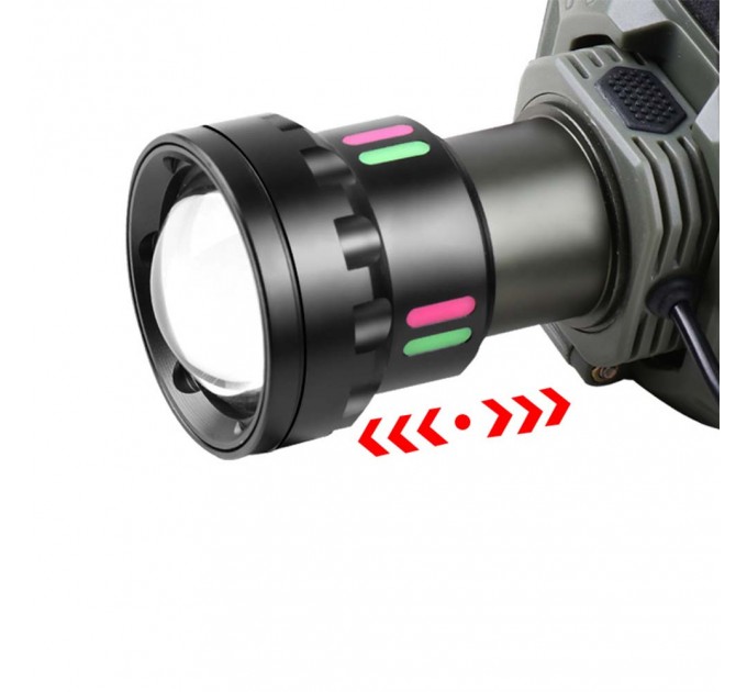 Фонарь налобный NIGHT VISION FLUORESCENCE 8098-TG, IPX4, 2x18650, ЗУ Type-C, zoom, Box