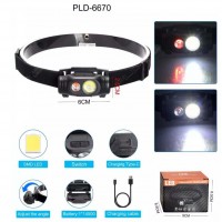 Фонарь налобный 6670-COB(White)+SMD(Red), ЗУ Type-C, 1x14500, Box