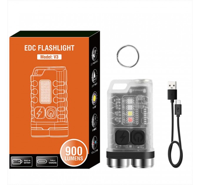 Фонарь брелок S02/V3-2LM+4SMD(RGB), Li-Ion аккумулятор, ЗУ Type-C