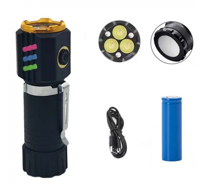 Фонарь NIGHT VISION FLUORESCENCE 301-3XTE, 1x18650, ЗУ Type-C, магнит, Box