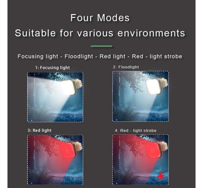 Фонарь налобный 826X-XPE+8COB(White+Red), 1x18650, вело крепление, ЗУ Type-C, Box