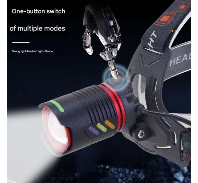 Фонарь налобный NIGHT VISION FLUORESCENCE CT012-2R-TG, 2x18650, ЗУ Type-C, zoom, Box