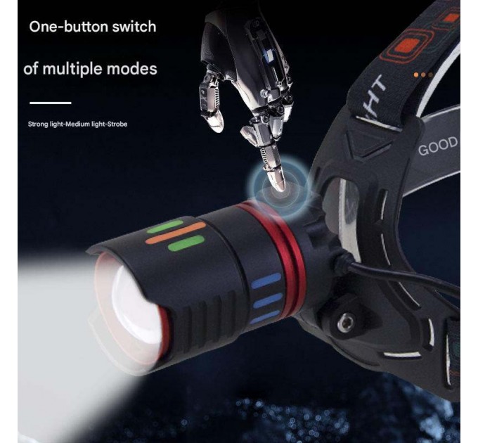 Фонарь налобный NIGHT VISION FLUORESCENCE CT012-3Q-TG, 3x18650, ЗУ Type-C, Power Bank, zoom, Box