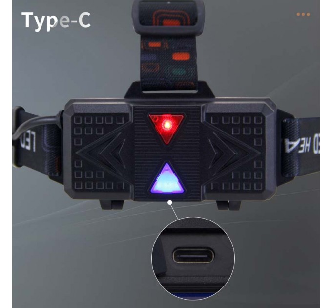 Фонарь налобный NIGHT VISION FLUORESCENCE CT012-3Q-TG, 3x18650, ЗУ Type-C, Power Bank, zoom, Box