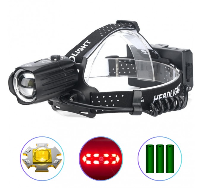 Фонарь налобный BL-T35-P160, 3x18650, Power Bank, ЗУ Type-C, zoom, Box