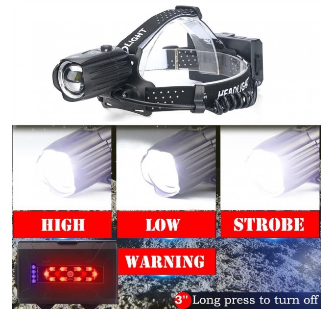 Фонарь налобный BL-T35-P160, 3x18650, Power Bank, ЗУ Type-C, zoom, Box