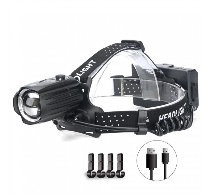 Фонарь налобный BL-T35-P160, 3x18650, Power Bank, ЗУ Type-C, zoom, Box