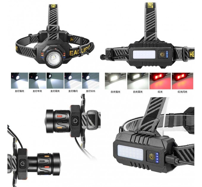 Фонарь налобный BL-T701B-TG, 2x18650, ЗУ Type-C, zoom, Box