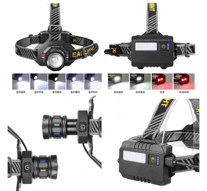 Фонарь налобный BL-T701A-TG, 3x18650, ЗУ Type-C, zoom, Box