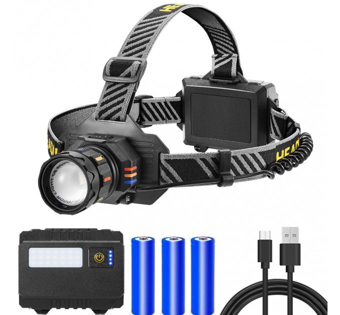 Фонарь налобный BL-T701A-TG, 3x18650, ЗУ Type-C, zoom, Box
