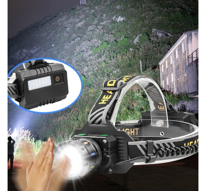 Фонарь налобный NIGHT VISION FLUORESCENCE BL-T701D-TG, Motion Sensor, 3x18650, Power Bank, ЗУ Type-C, zoom, Box