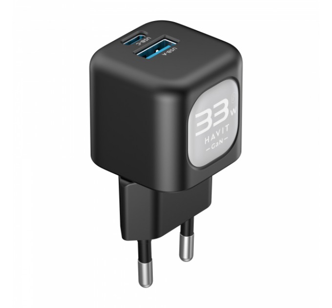 Зарядний пристрій HAVIT HV-UC230 GaN 33W USB-A+USB-C Black