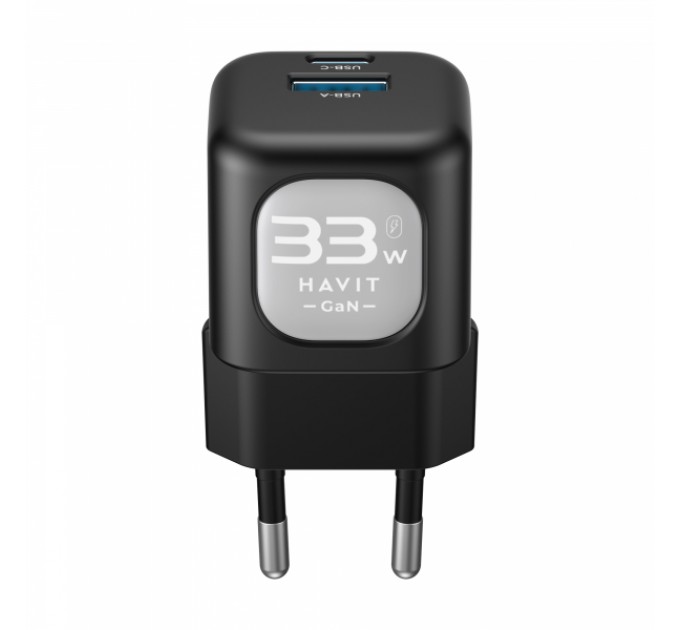 Зарядний пристрій HAVIT HV-UC230 GaN 33W USB-A+USB-C Black