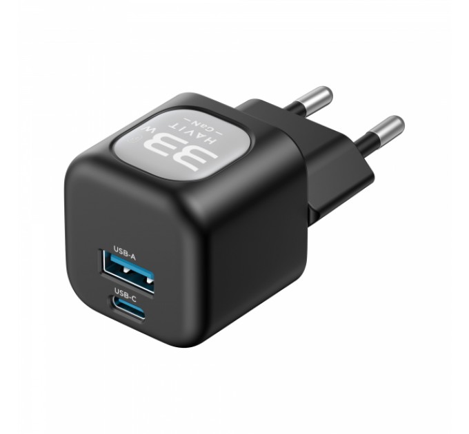Зарядний пристрій HAVIT HV-UC230 GaN 33W USB-A+USB-C Black