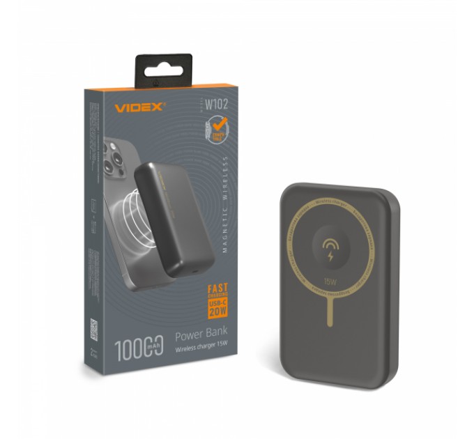 Повербанк з бездротовою зарядкою 10000mAh VIDEX VPB-W102 PD20W Grey