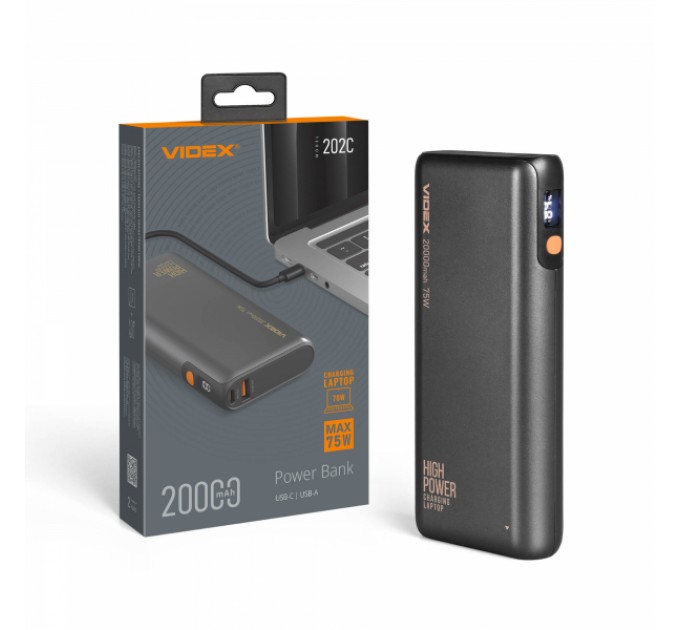 Павербанк 20000mAh VIDEX VPB-202C 75W Black