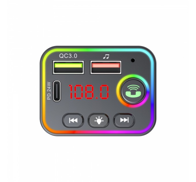 FM модулятор HAVIT HV-FM819BT USB-A+USB-C PD24W RGB Black