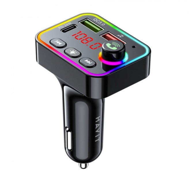 FM модулятор HAVIT HV-FM819BT USB-A+USB-C PD24W RGB Black