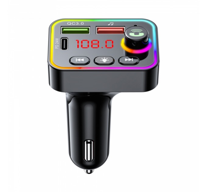 FM модулятор HAVIT HV-FM819BT USB-A+USB-C PD24W RGB Black