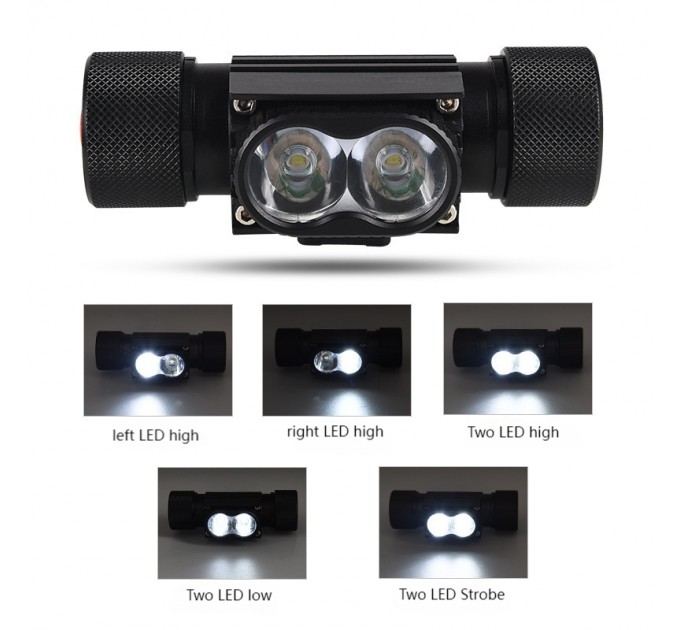 Фонарь налобный XQ-210-2T6, 1x18650, ЗУ microUSB