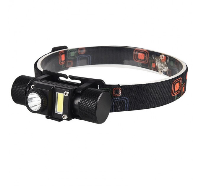 Фонарь налобный XQ-210-2-XPE+COB, 1x18650, ЗУ microUSB