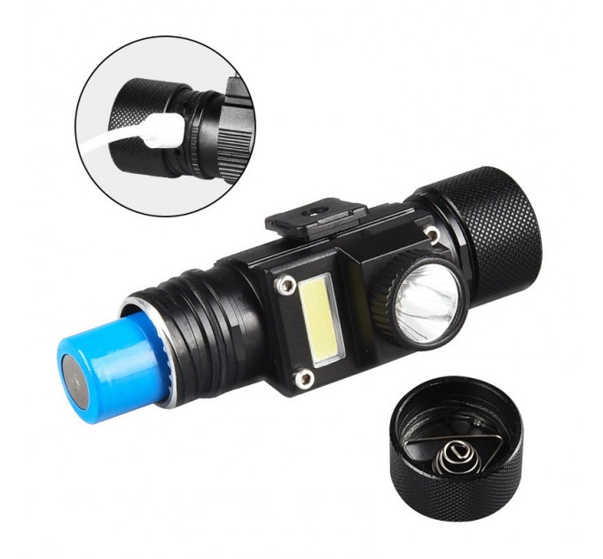 Фонарь налобный XQ-210-2-XPE+COB, 1x18650, ЗУ microUSB