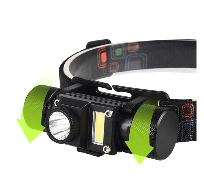 Фонарь налобный XQ-210-2-XPE+COB, 1x18650, ЗУ microUSB