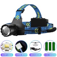 Фонарь налобный BL-25CC-P360, 3x18650, Power Bank, ЗУ Type-C, zoom, Box