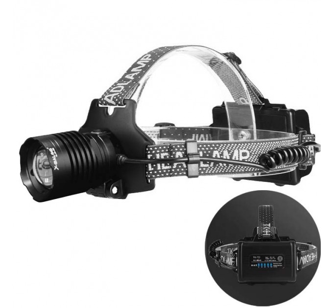 Фонарь налобный BL-TD-T28-TG, 3x18650, Power Bank, ЗУ Type-C, zoom, Box