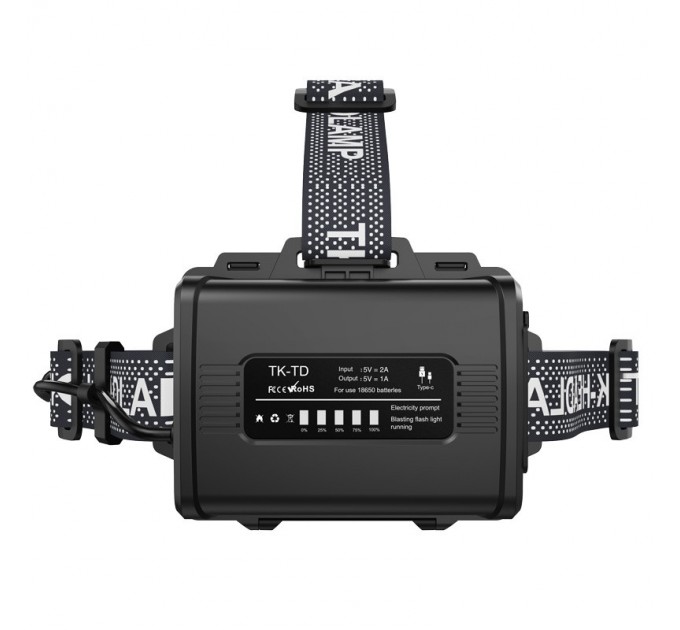 Фонарь налобный BL-TD-T28-TG, 3x18650, Power Bank, ЗУ Type-C, zoom, Box