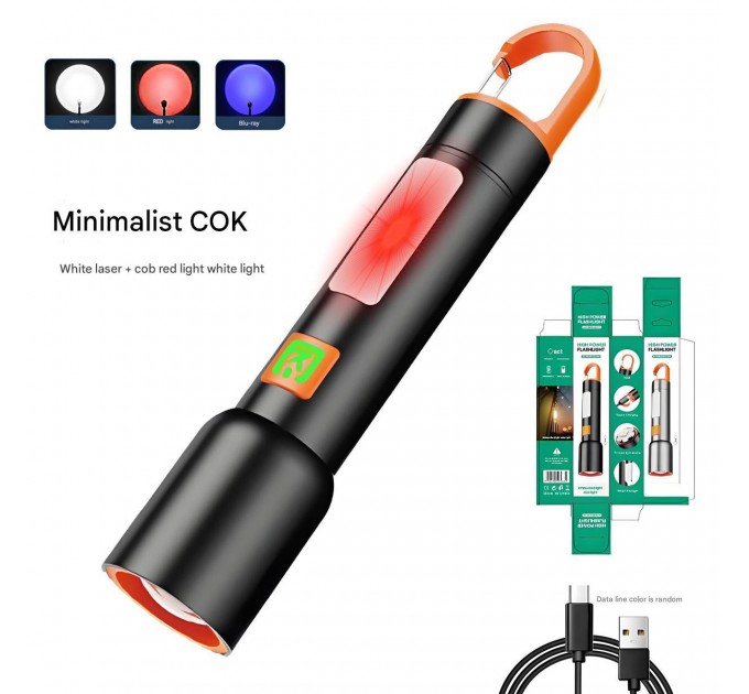 Фонарь BL-636-3TG(WHITE+RED+BLUE)+COB(WHITE+RED), Li-Ion аккумулятор, ЗУ Type-C, zoom, Box