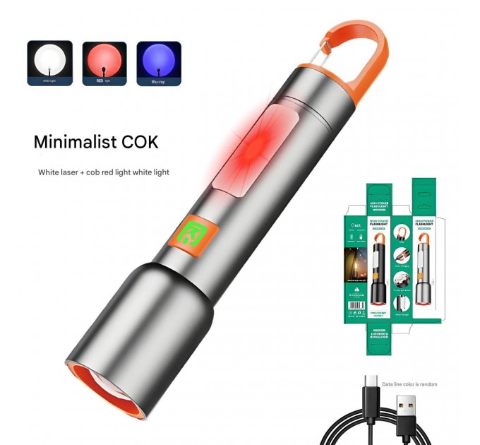 Фонарь BL-636-3TG(WHITE+RED+BLUE)+COB(WHITE+RED), Li-Ion аккумулятор, ЗУ Type-C, zoom, Box