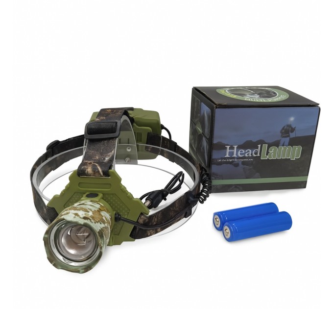 Фонарь налобный W328-TG, 2x18650, ЗУ Type-C, zoom, Box