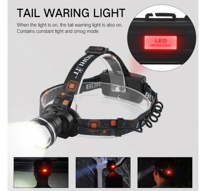 Фонарь налобный W518-TG, 2x18650, ЗУ Type-C, zoom, Box