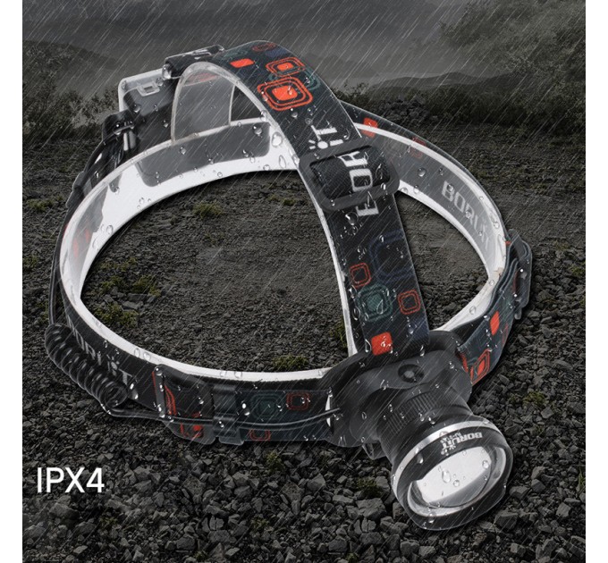 Фонарь налобный W518-TG, 2x18650, ЗУ Type-C, zoom, Box