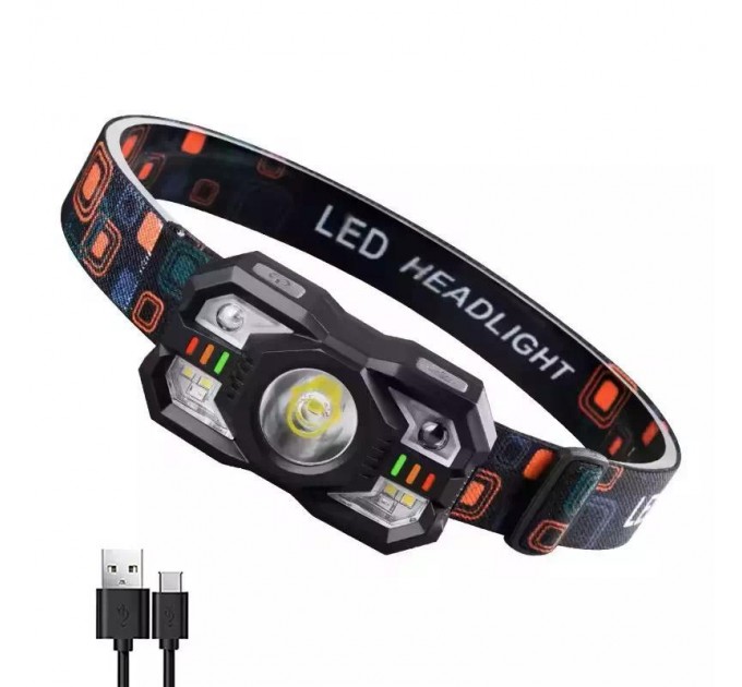 Фонарь налобный XS-09-LM+6SMD(WHITE+RED), Motion Sensor, Li-Ion аккум., ЗУ Type-C